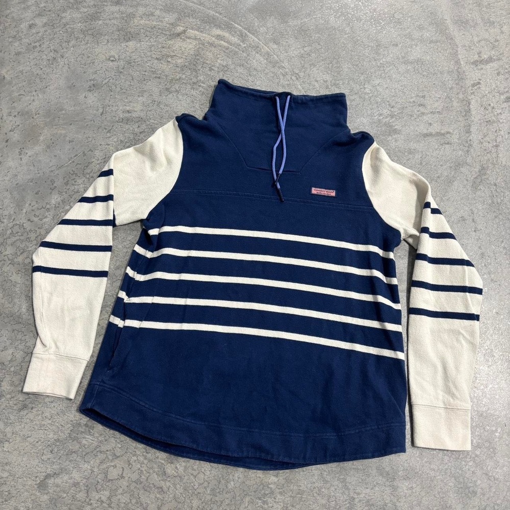 Vineyard Vines White & Navy Striped Mock Neck Pullover Women Size Small